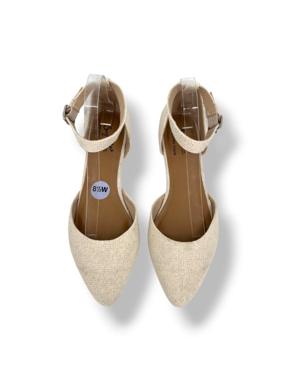 Seychelles Pointed-Toe Flats With Ankle Strap Textured Beige Cream Size 8.5W